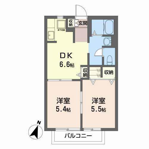 アルカンシエルC(2DK/1階)の間取り写真