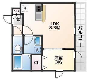 エクシリア泉中央(1LDK/3階)の間取り写真