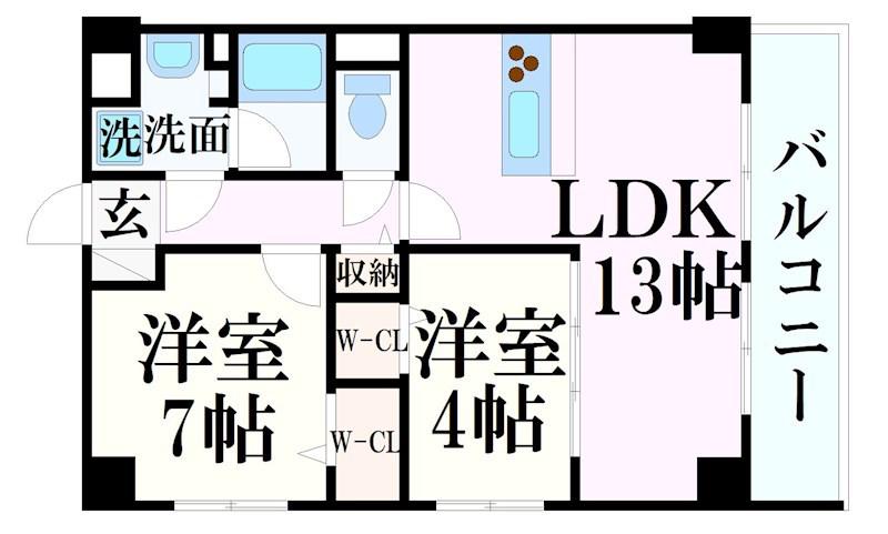 ＪＲ播但線 京口駅 徒歩8分 4階建 築6年(2LDK/2階)の間取り写真