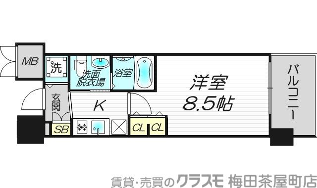 エステムプラザ梅田・中崎町IIIツインマークス NR(1K/2階)の間取り写真