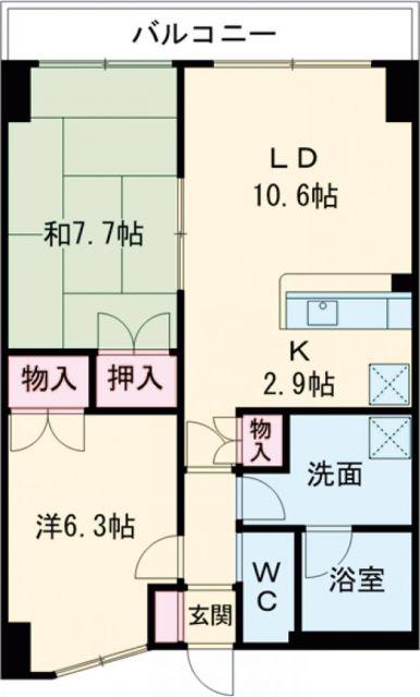 東加古川ミオ(2LDK/4階)の間取り写真