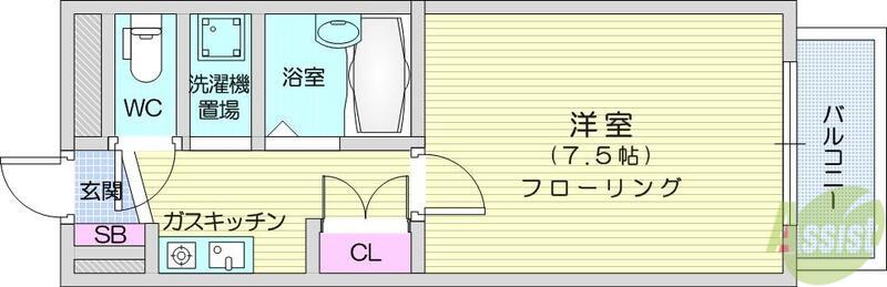 スライブⅤ(1K/1階)の間取り写真