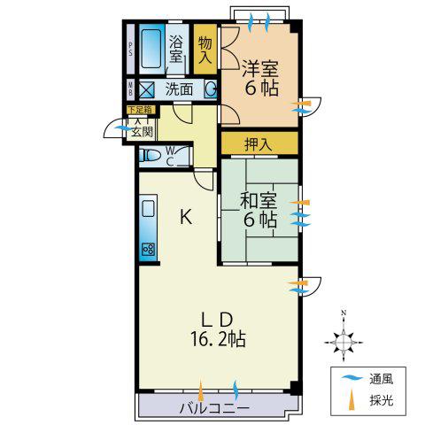 KKマンション(2LDK/2階)の間取り写真
