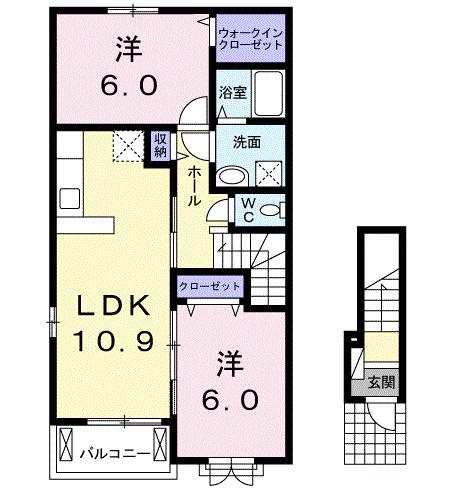 カーサカメリアI(2LDK/2階)の間取り写真