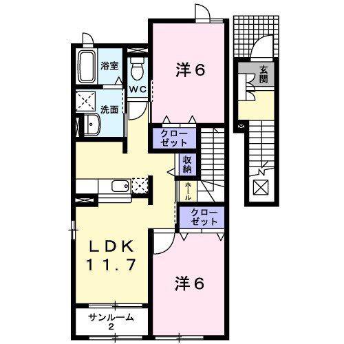 ヴィラ・リーブズC(2LDK/2階)の間取り写真