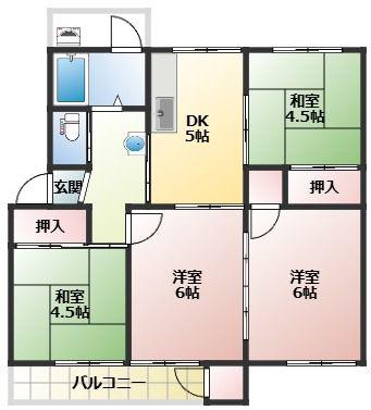 京口団地5号棟(4DK/2階)の間取り写真