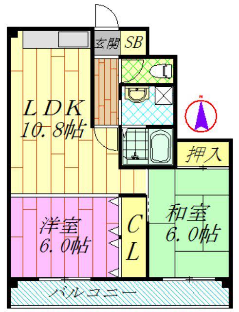ベル富士見(2LDK/4階)の間取り写真
