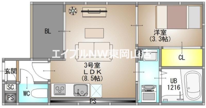 REGALEST 法界院(1LDK/3階)の間取り写真