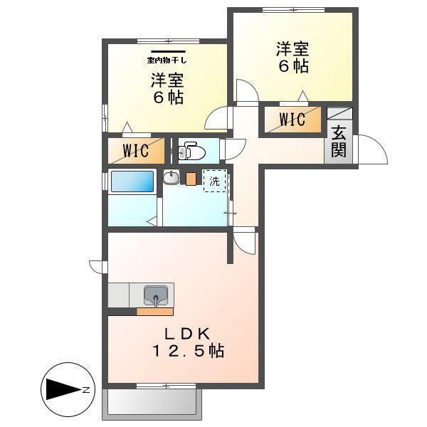 VINCULNM A棟(2LDK/2階)の間取り写真