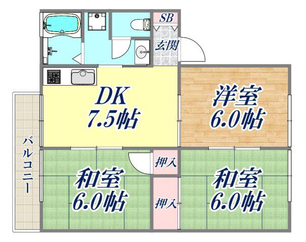 池尻ハイツB棟(3DK/2階)の間取り写真