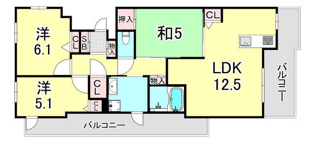 ワコーレ神戸森北町(3LDK/3階)の間取り写真