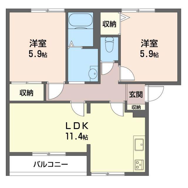 タウンヒル松葉A棟(2LDK/1階)の間取り写真