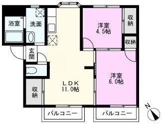 パレス春日部(2LDK/1階)の間取り写真