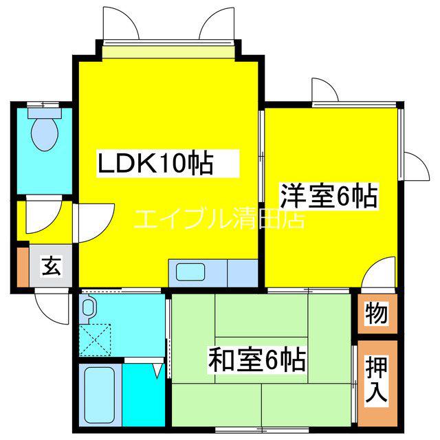 イーストヒル(2LDK/2階)の間取り写真