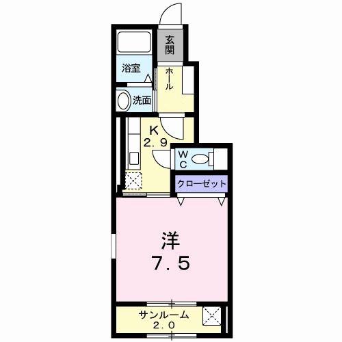 CASAPIACE(1K/1階)の間取り写真
