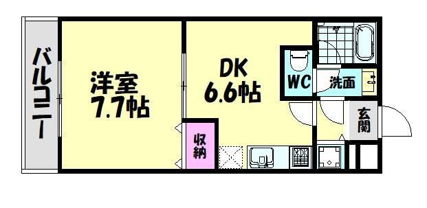 フジパレス式内町III番館(1DK/1階)の間取り写真