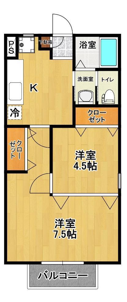 エスポワール石堂B棟(2K/1階)の間取り写真