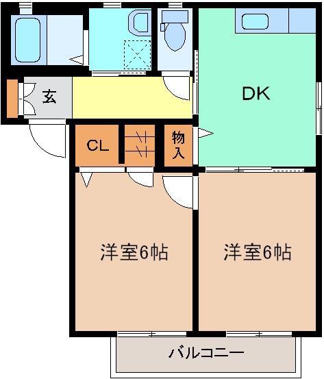リーベン・ハオス A棟(2DK/1階)の間取り写真