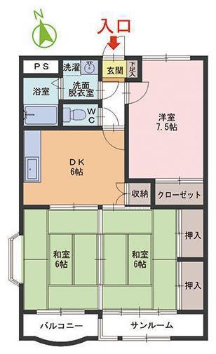 エプコットドミールI(3DK/2階)の間取り写真