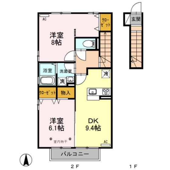 セジュールラソワ(2DK/2階)の間取り写真