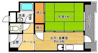花山東団地(1DK/2階)の間取り写真