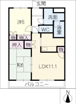 コンフォースいそがい(2LDK/2階)の間取り写真