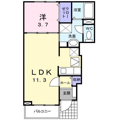 シャレオ(1LDK/1階)の間取り写真