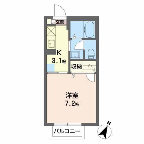 フレグランスシェル(1K/2階)の間取り写真