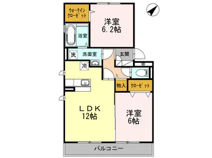 ヴァーシュ コケット(2LDK/3階)の間取り写真