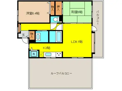 反高橋アーバンリズ(2LDK/4階)の間取り写真