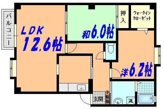 フォブール上田(2LDK/2階)の間取り写真