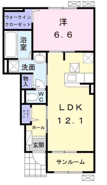 プラシードヒルVIII(1LDK/1階)の間取り写真