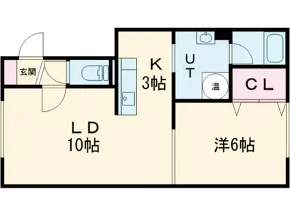 ＪＲ函館本線 近文駅 徒歩60分 2階建 築6年(1LDK/1階)の間取り写真