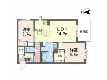 シャーメゾングレースオリーブ(2LDK/1階)の間取り写真