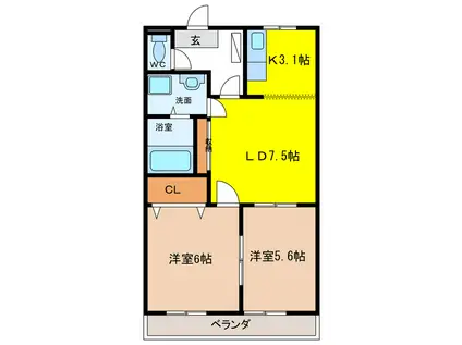 コーポあすかI(2LDK/1階)の間取り写真