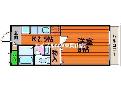 ＪＲ吉備線 備前三門駅 徒歩28分 5階建 築29年(1K/5階)の間取り写真