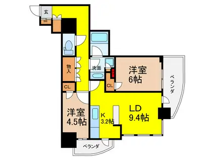 ローレルタワー堺筋本町(2LDK/20階)の間取り写真