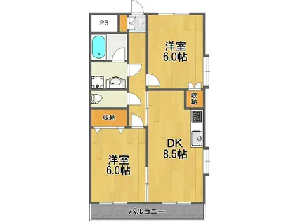 沖倉ビル(2DK/2階)の間取り写真