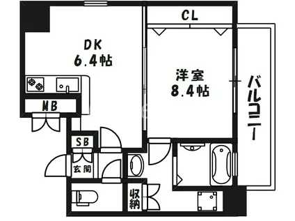 レジェンドール大阪天満 G-レジデンス(1DK/7階)の間取り写真