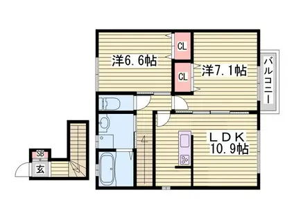 カーサ・デルソーレKHK(2LDK/2階)の間取り写真
