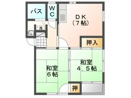 スカイハイツ(2DK/2階)の間取り写真