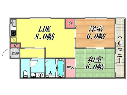 メゾン聖隆(2LDK/3階)の間取り写真