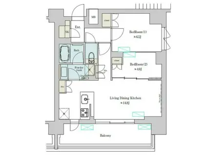ブリリアイスト上野稲荷町(2LDK/12階)の間取り写真