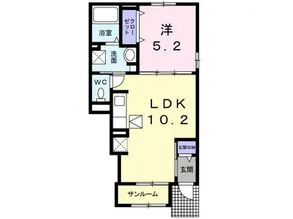 シュウプリング II(1LDK/1階)の間取り写真