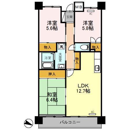グリーンビュー西町(3LDK/2階)の間取り写真