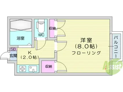 ベイヒル南光台(1K/3階)の間取り写真