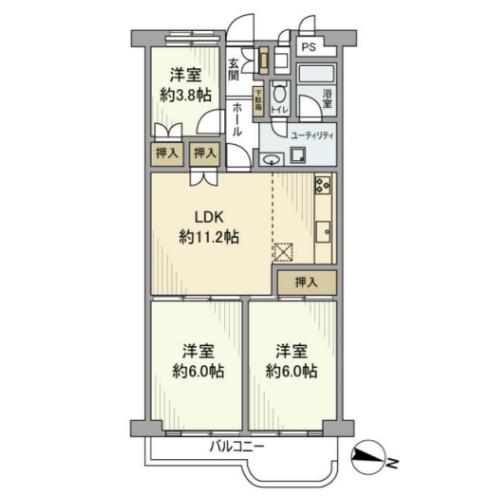 フドウ三軒茶屋ハイツ(3LDK/7階)の間取り写真