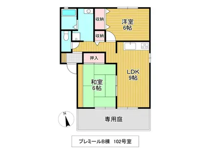 プレミールB棟(2LDK/1階)の間取り写真