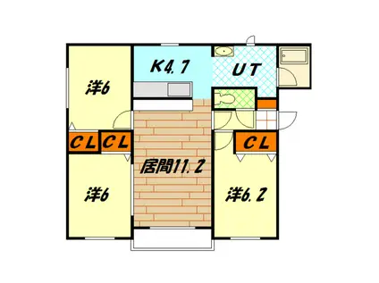 エスティハピネス(3LDK/2階)の間取り写真