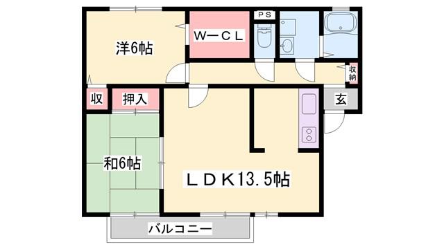 グリーンコート B棟(2LDK/2階)の間取り写真
